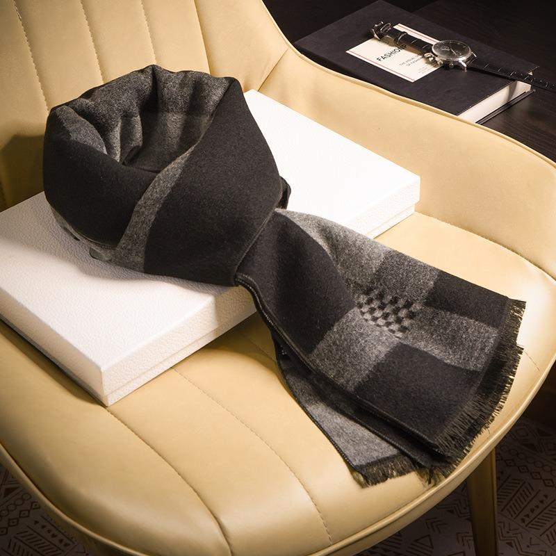 Gray Men's Scarf Men's Autumn and Winter High-end People Old Man Grandfather Old Man Father Contains Wool