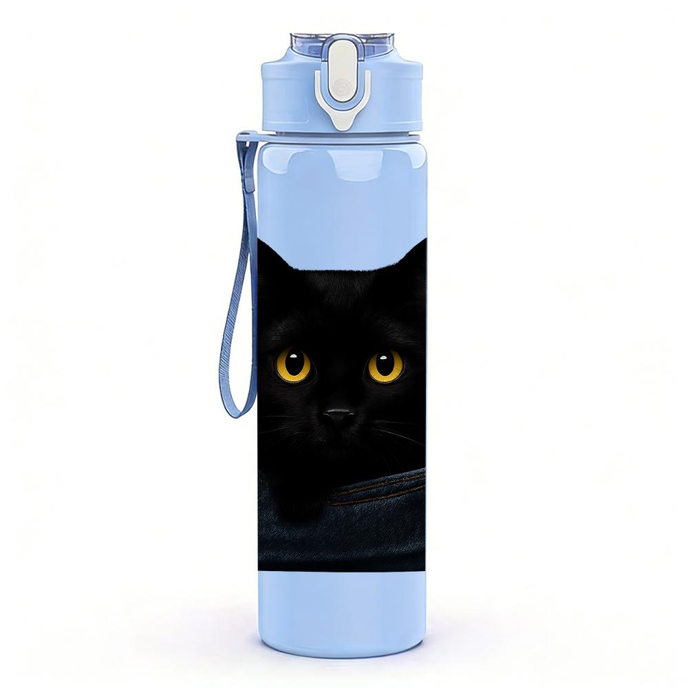 1PC Black Cat Denim Pocket Hidden 750ml Color Plastic Sports Water Bottle Leakproof Flip Straw Lid Suitable for Sports Office Home Use