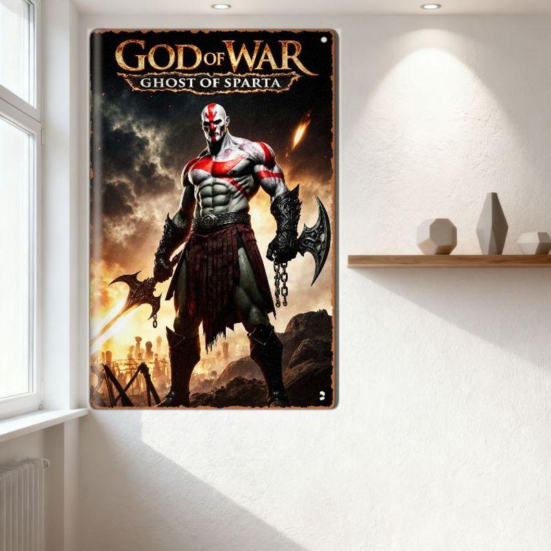 Знак жестяный God of War Ghost of Sparta Kratos - Закат на Древнем Поле Битвы Эпическое Игровое Искусство для Мужской Комнаты Бара Домашнего Декора
