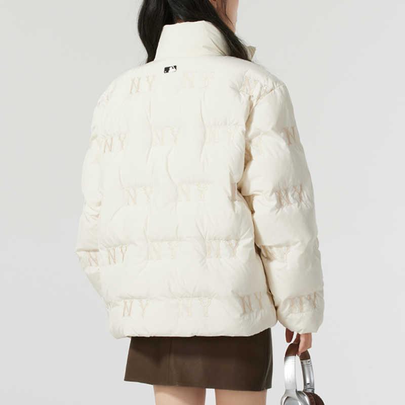 New MLB New York Yankees Megagram New York Yankees Down Jumper Puffer Jacket Unisex Dark Cream 3ADJG1046-50CRD