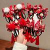 2pcs Hanfu Headdress Children Red Hairclip Tassel Bow Wig Braid Hairpin New Year Headwear