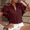 Женская летняя повседневная рубашка с v-образным вырезом и рюшами, пуловер с короткими рукавами, однотонная блузка свободного покроя, женская одежда