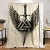 Viking symbols and sword patterned bedroom blanket, a Keep warm bedroom blanket suitable for living room and bedroom sofas