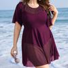 Plus Size Swimwear Women Mesh Elastic Beach Dress for Fat Women High Waist Short Sleeve Swim Dress Polyester Sexy Swim Wear