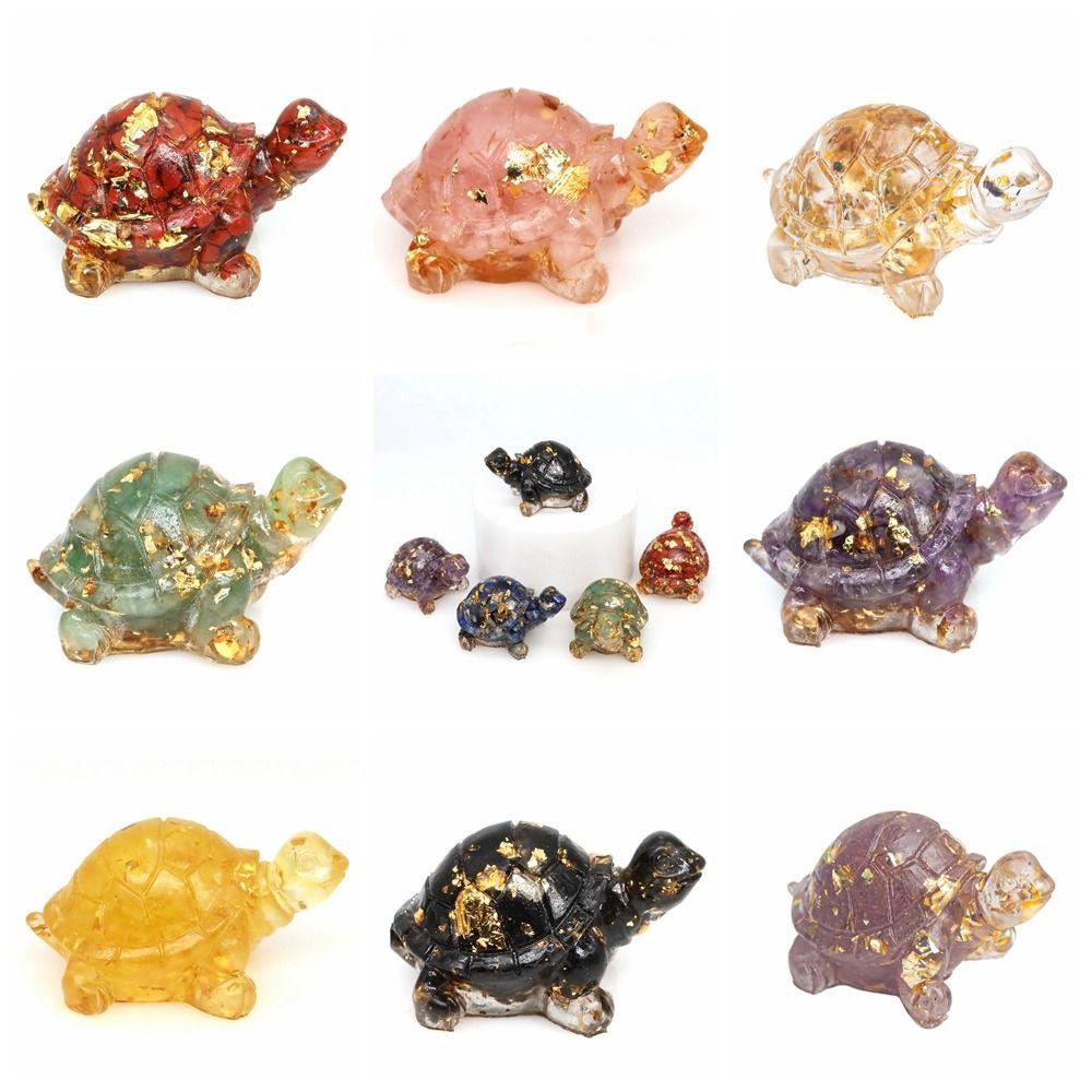 50MM Resin Turtle Statue Healing Crystals Tumbled Stones Sculpture Reiki Pocket Animals Tortoise Figurine Gems Crafts Home Decor