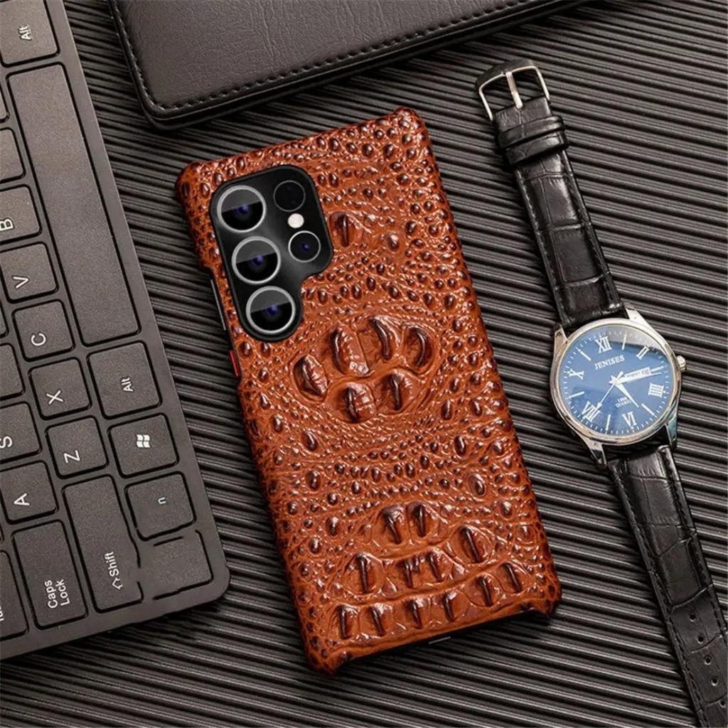 Оригинальный Тонкий Чехол из Натуральной Коровьей Кожи Для Samsung Galaxy S10 S20 S21 S22 S23 S24 S25 Plus Ultra 3D Чехол-Накладка с Рисунком Крокодиловой Черепа