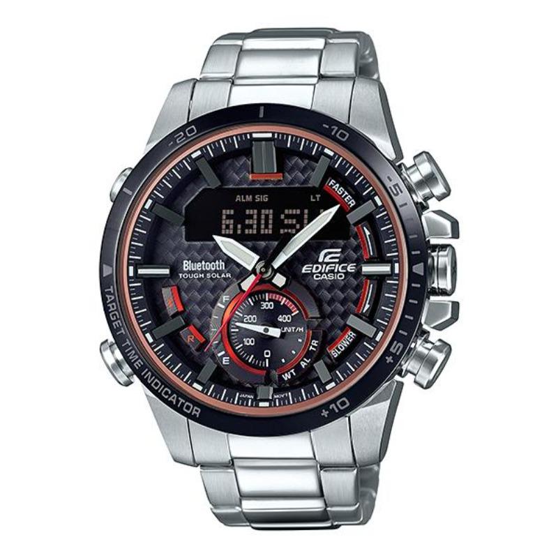 Casio Мужские кварцевые часы из нержавеющей стали с водозащитой 100 м ECB-800DB-1A