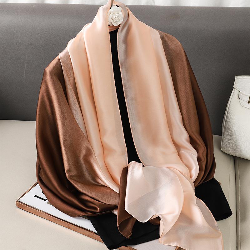 Casual Luxury Fashion Design Silk Scarf Women Gradient Color Shawl Scarves Smooth Soft Muffler Hair Wraps Hijab