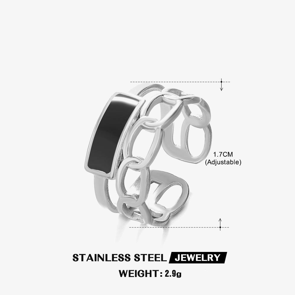 Stainless Steel Vintage White Enamel Open Rings for Women 18K Gold Plated Adjustable Finger Ring Wedding Chic Jewelry