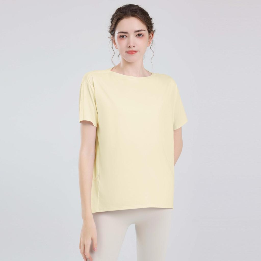 Женский спортивный жилет телесного цвета: Свободные, закрывающие бедра, стройнящие топы для йоги и летние тренировочные футболки с короткими рукавами.