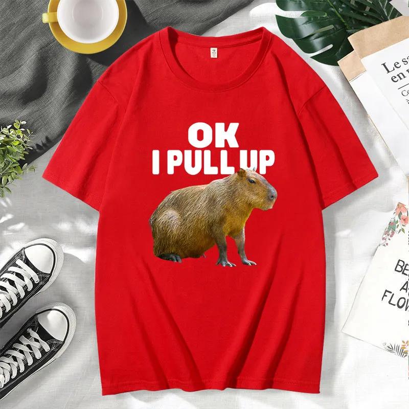 OK I PULL UP Capybara Printed Clothing T-Shirt Men Vintage T Shirt Casual Anime Top Tees T Shirt Women Graphic Tee