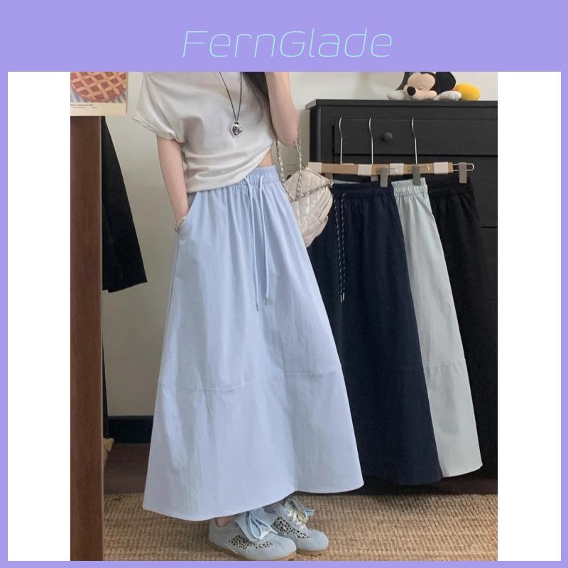 Hanbok Cotton Blend A Line Skirt With Elastic Waist For Casual Spring Wear