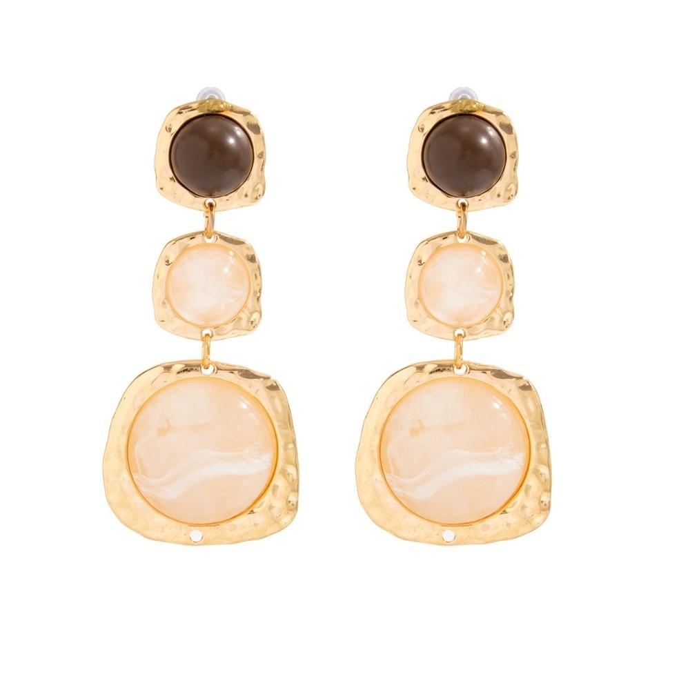 Gold Tone Statement Dangle Earrings Round Shape Marbled Geometric Earrings Holiday Gifts
