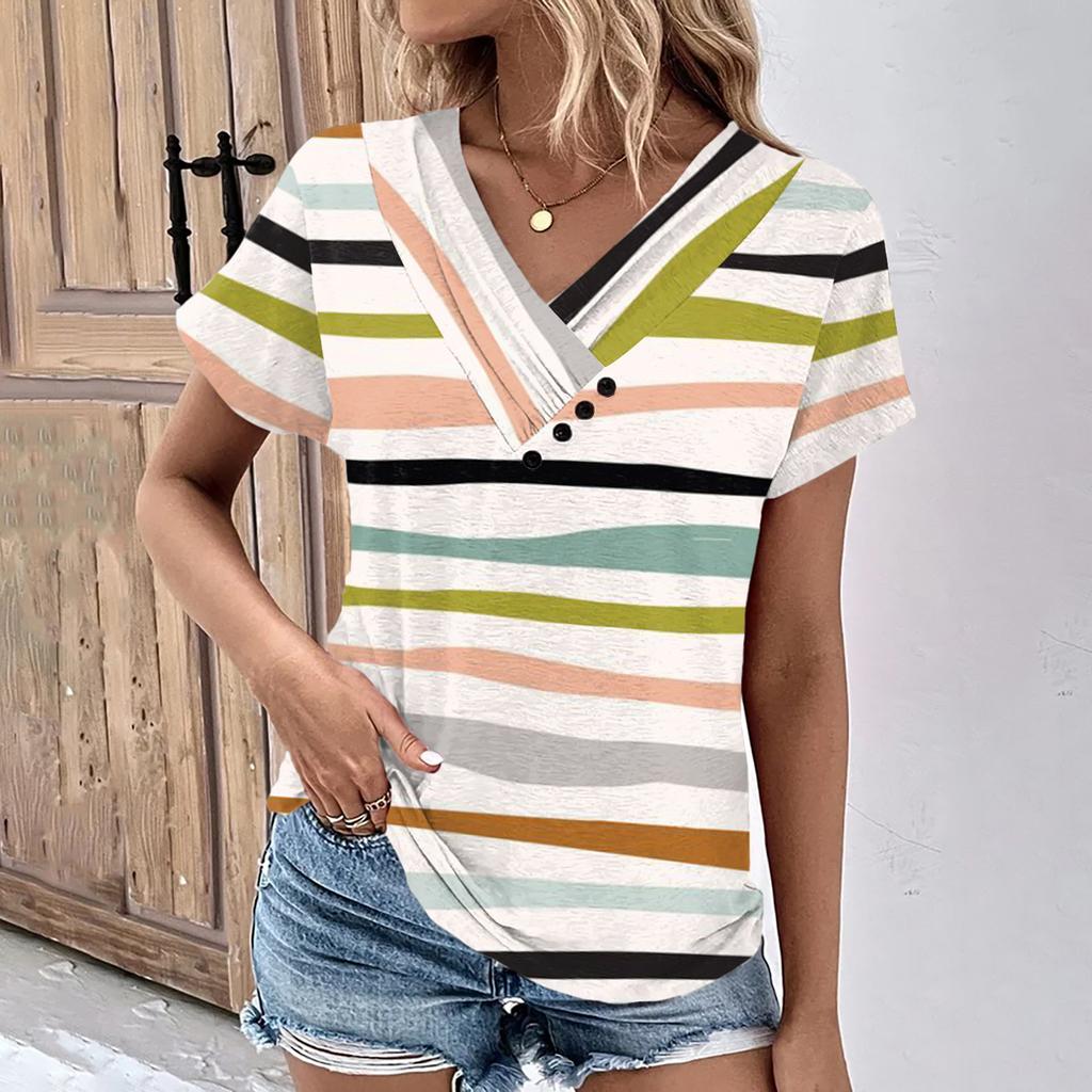 Summer Tops For Women Floral Pattern For Women V-Neck Short Sleeve Comfy Womens Tops Oversized Tshirts