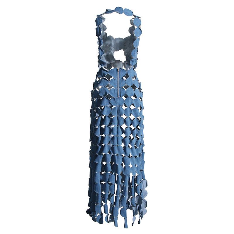 Spring 2025 Fashion: Sexy Blue Denim Tassel Suspender Dress for Women