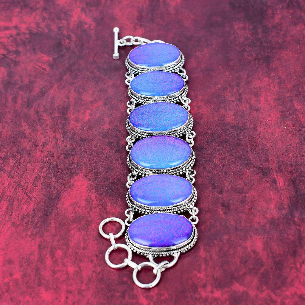 Браслет из тройного опала из стерлингового серебра 925 пробы с регулируемой цепочкой, ювелирное украшение с драгоценным камнем ручной работы, подарок для нее