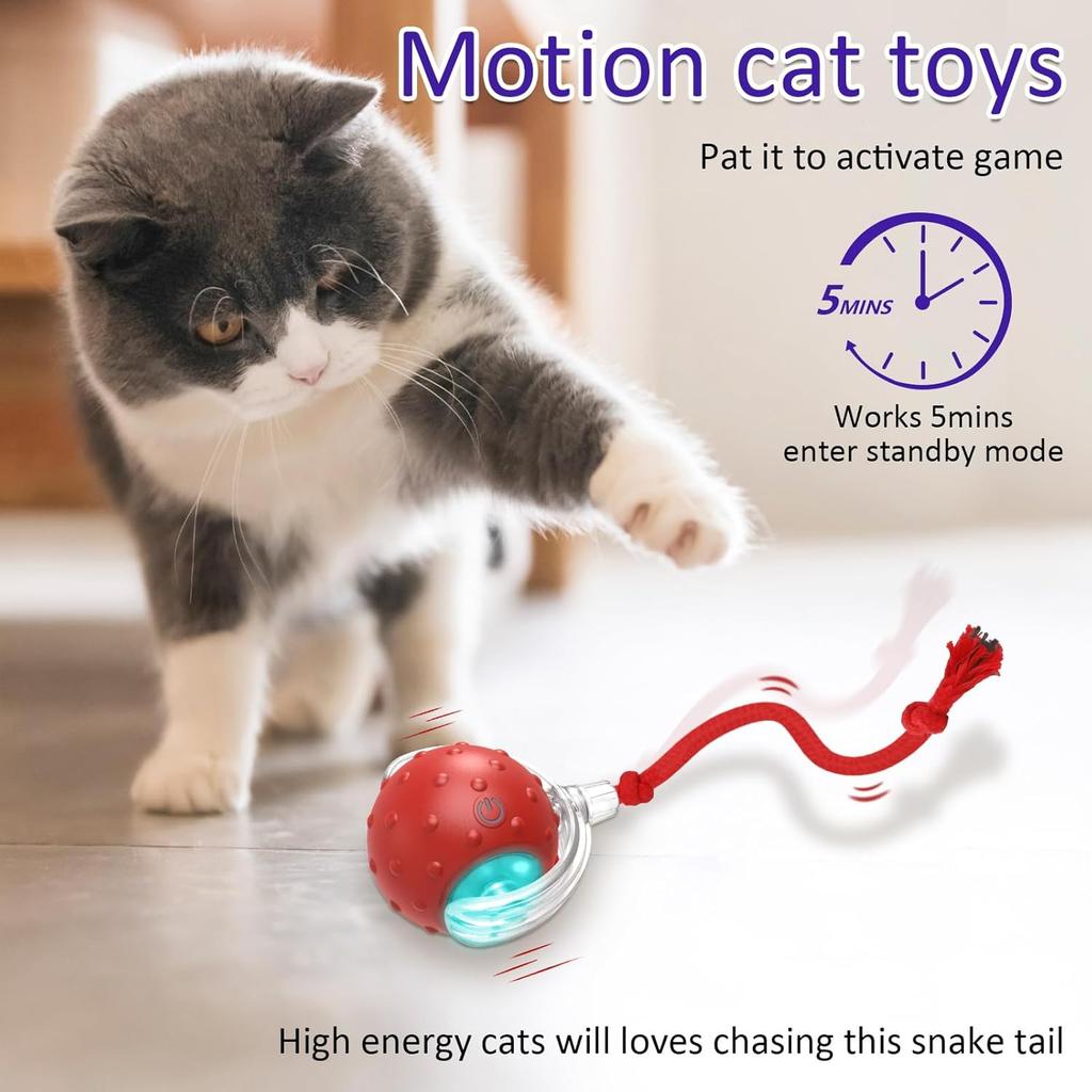 Interactive cat toy ball - chirping sound and motion sensing function Red