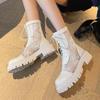 Footwear Lace-up Female Ankle Boots Chunky Short Shoes for Women Sandals Booties Mesh with Laces Platform New In On Promotion Pu