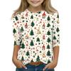 Christmas Day Print Tops For Youth Girls 4-11 Years Round Neck 3/4 Sleeves T-Shirts Trendy Tops Outfit Tees
