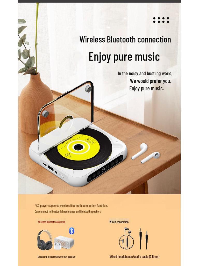 New Bluetooth Portable Mini CD Player - Stylish and Compact Walkman for Students