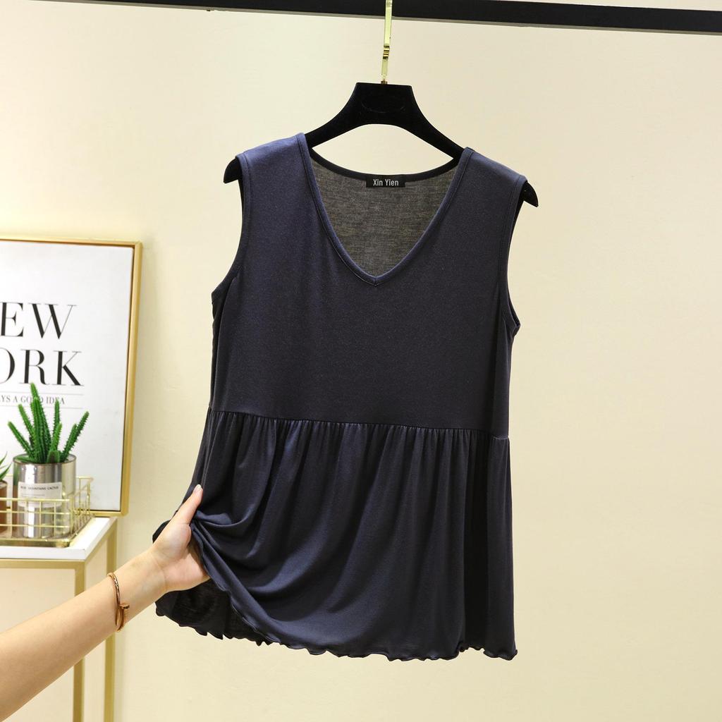 Женская летняя модальная майка с V-образным вырезом - Большой размер, однотонная, облегающая майка