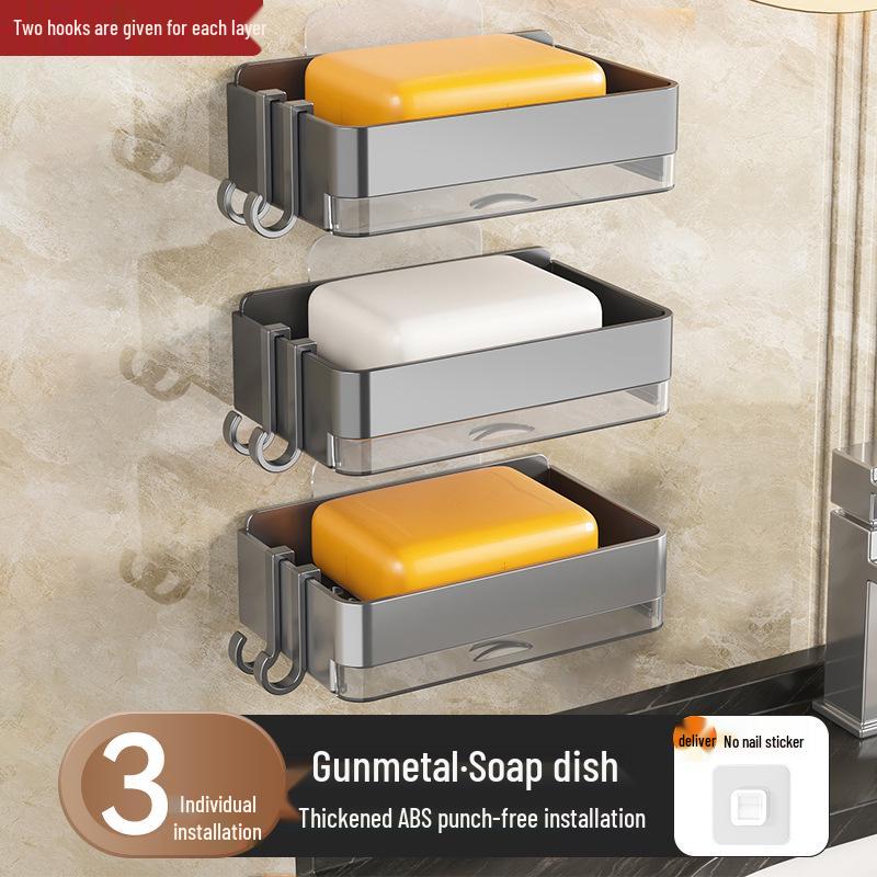 Wall-Mounted Double-Layer Soap Dish and Bathroom Rack - Punch-Free Drainable Design