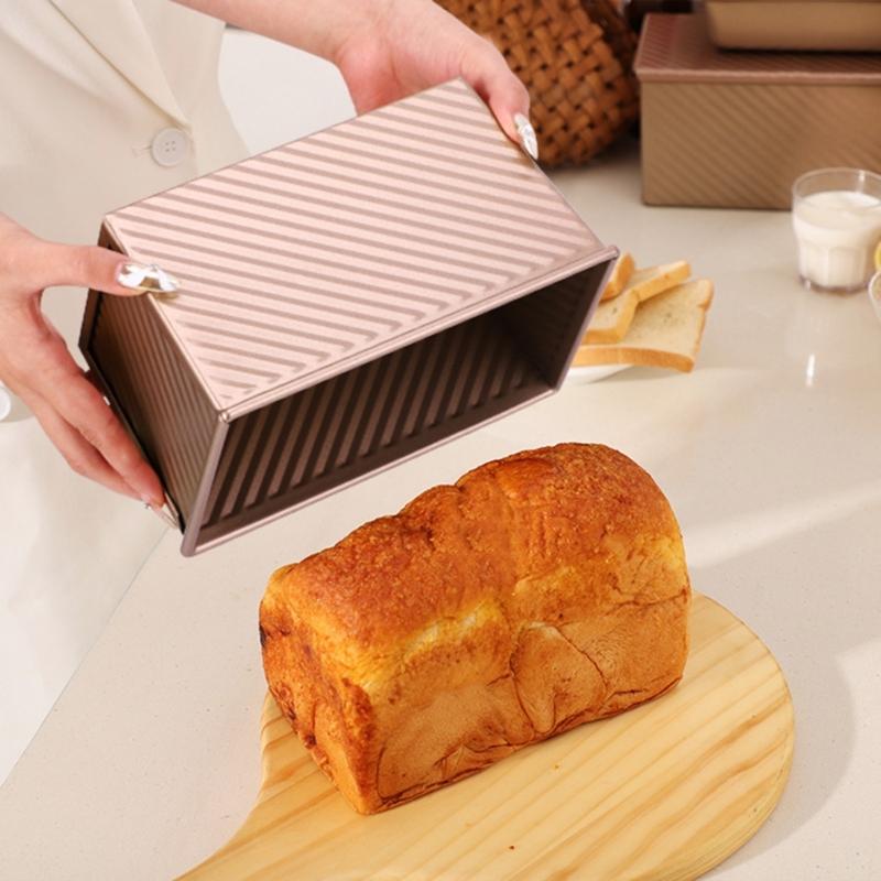 Pullman Loaf Pans with Lid for Homemade Bread Nonstick Corrugated Carbon Steel Bread Toast Box with Cover for Bakeware