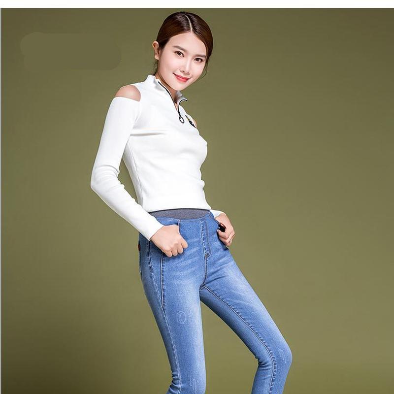Women's Spring Autumn And Winter Jeans High Waist Large Elastic Waist Elastic Slim Slim Pencil Pants