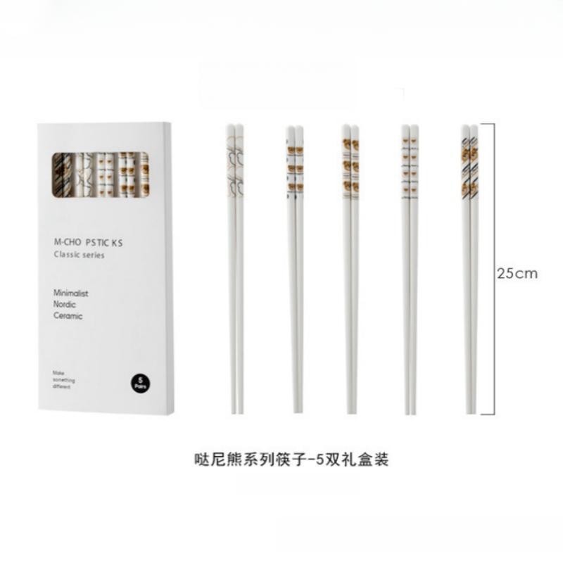 5 пар керамических палочек для еды, японские нескользящие палочки для суши, бытовая кухонная посуда, легко моющаяся, набор столовых приборов с ложкой, подарочный набор