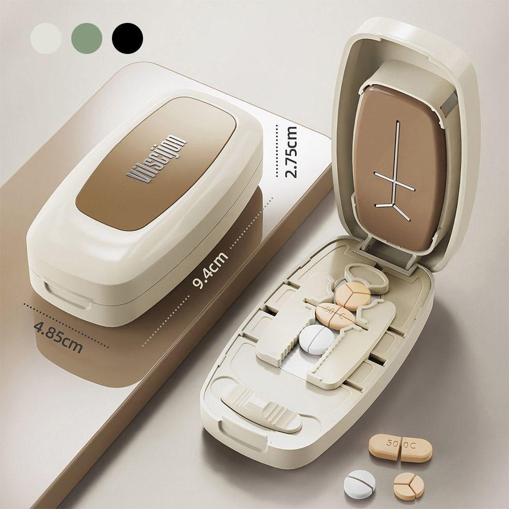 Drug Tablet Pill Divider Storage Box Dustproof Crusher Divider  for Small or Large Pills