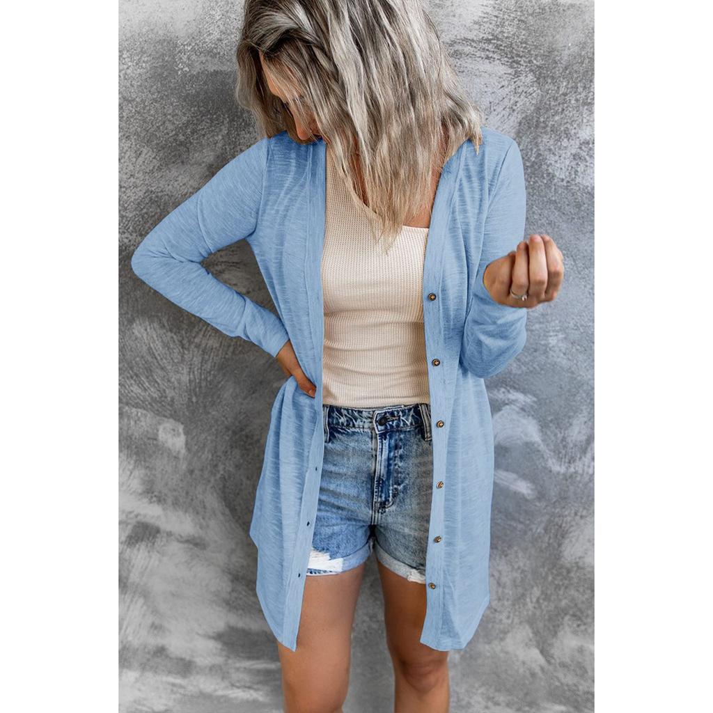 Женские однотонные кардиганы с длинными рукавами на пуговицах, легкий кардиган большей длины, мягкая осенняя верхняя одежда, топы