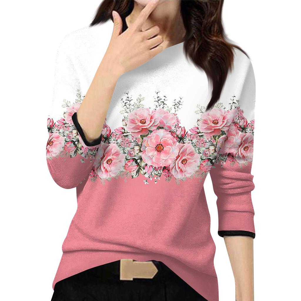 Женский повседневный модный топ с принтом, круглым вырезом и длинными рукавами, пуловер