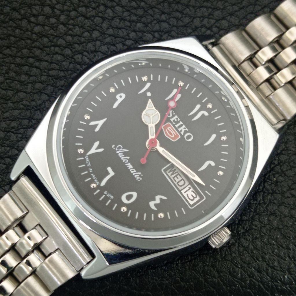ВИНТАЖНЫЕ ОТРЕМОНТИРОВАННЫЕ МУЖСКИЕ ЧАСЫ SEIKO 5 AUTOMATIC 6309A ЯПОНИЯ ЧЕРНЫЕ a442596-1