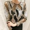 Luxury Crystal Sequins Embroidery Blouse Lace Heavy Beads Sexy Blusas Camisa Party Clubs Hollow