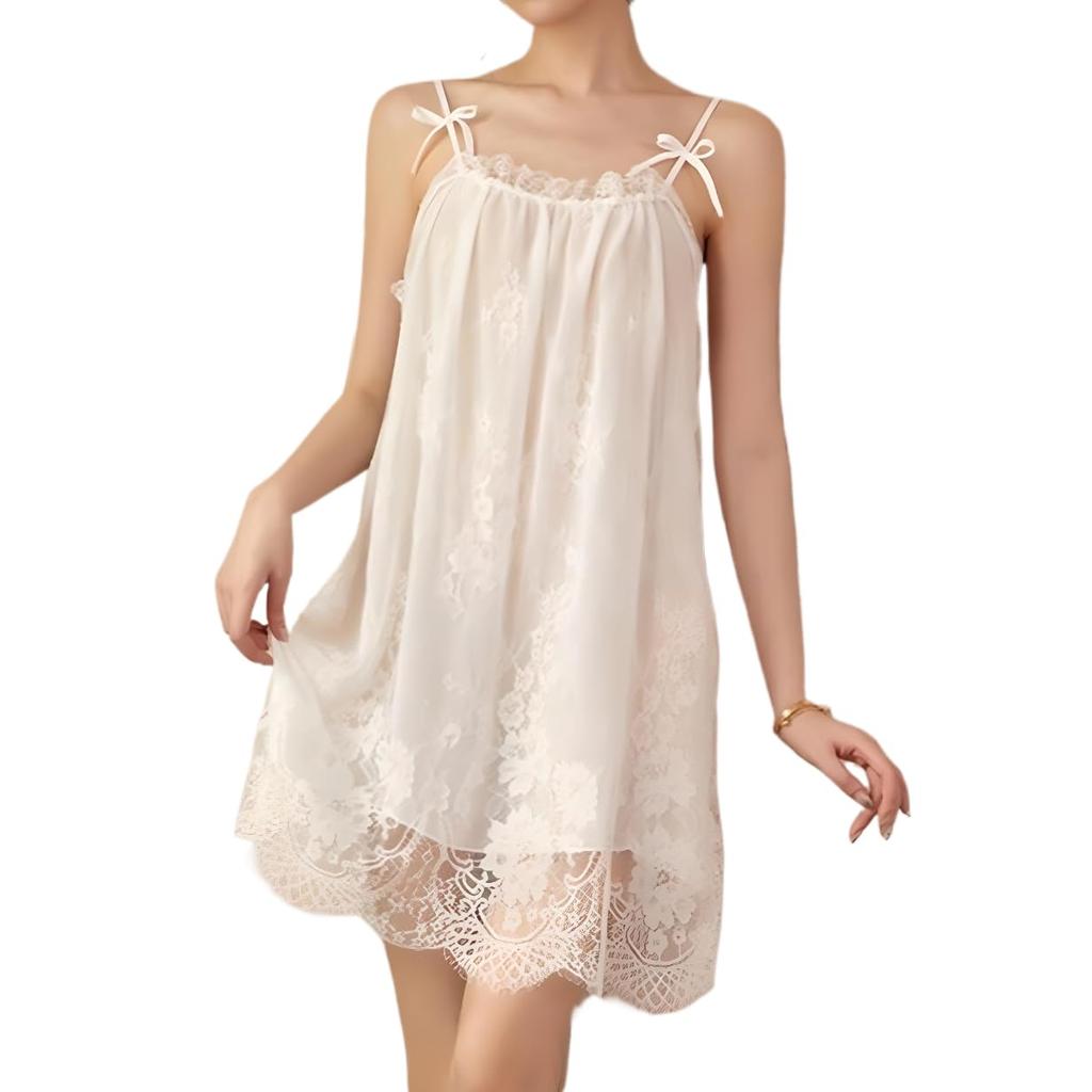 Loose Babydoll Sexy Lingerie Lace Adult Cute Slip Underwear Room Wear Nightwear Pajamas Adults Women's (White)