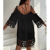 Openwork Lace Shoulder Straps Sexy Fashion Solid Color Loose Relaxing Resort Beach Sunscreen Swimsuit Cover