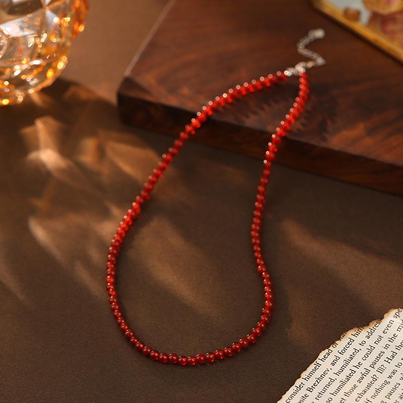 Колье из красного агата Banyan Tree с серебряной цепочкой S925 - Ручная работа, ретро-стиль, цепочка для ключиц для женщин.