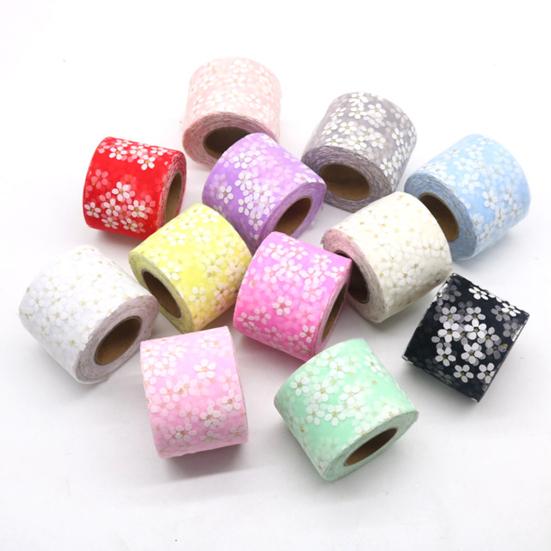 1 Roll 25Yards Webbing Ribbon Soft-touching Durable Decorative Compact Lace Floret Tulle Ribbon Clothing Accessories for Home
