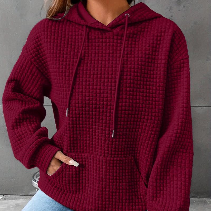 Повседневная толстовка больших размеров, женская однотонная толстовка с капюшоном и завязками с длинными рукавами и вафельным узором, с карманами