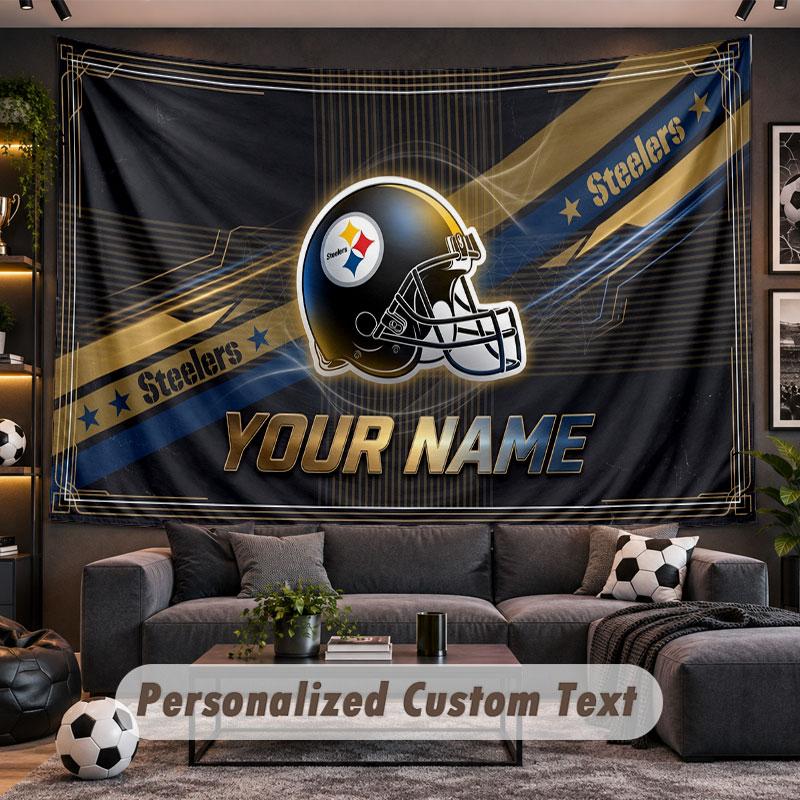 Wall Hanging Tapestry Custom NamePittsburgh Steelers Pattern Personalized Printed Fabric Wall Decor