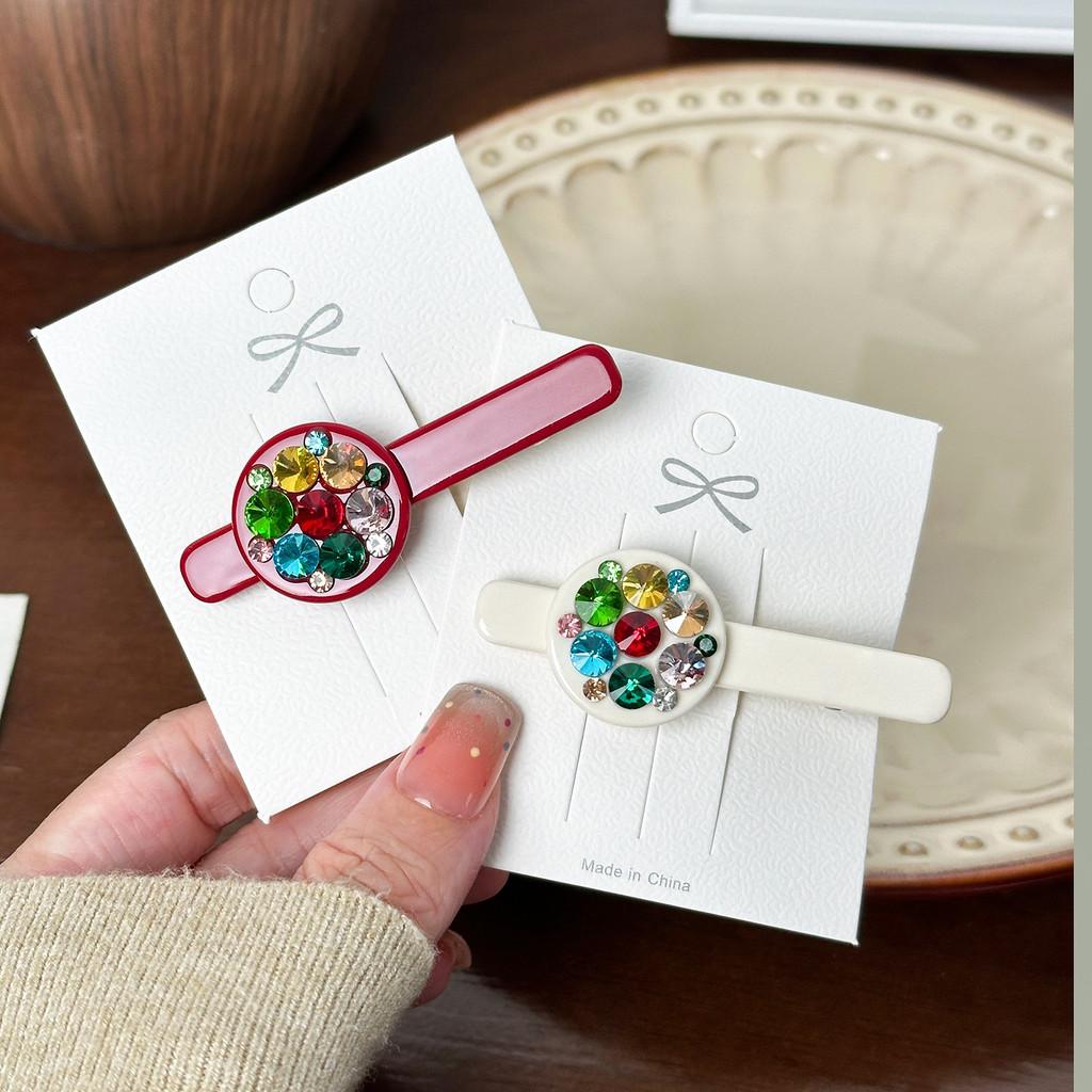 Качественная заколка-крокодил премиум-класса со стразами белого, черного, красного и кофейного темного цветов