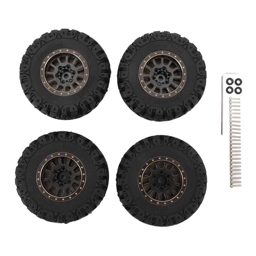 4PCS 1.2in RC Wheel Tires Rubber Brass Rim Superior Traction Enhanced Stability Black for 1/