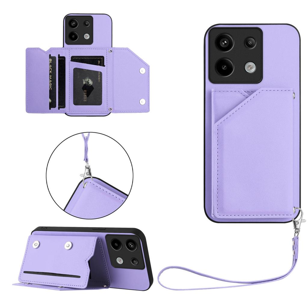 For Xiaomi Poco X6 5G/Xiaomi Redmi Note 13 Pro 5G Case Card Holder Kickstand Skin-Touch Phone Cover with Wrist Strap