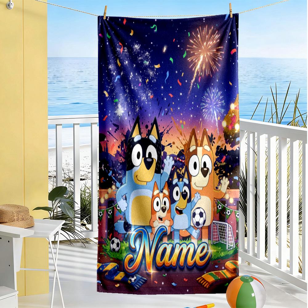 Soccer Cats Action Customized Name Beach Towel High Absorbency & Quick-Dry Perfect for Traveling Yoga Camping and Swimming