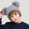 Yousheng Детская вязаная шапка с двойным помпоном, защита ушей, теплая шапка, однотонная, эластичная, теплая, ветрозащитная шапка, головной убор