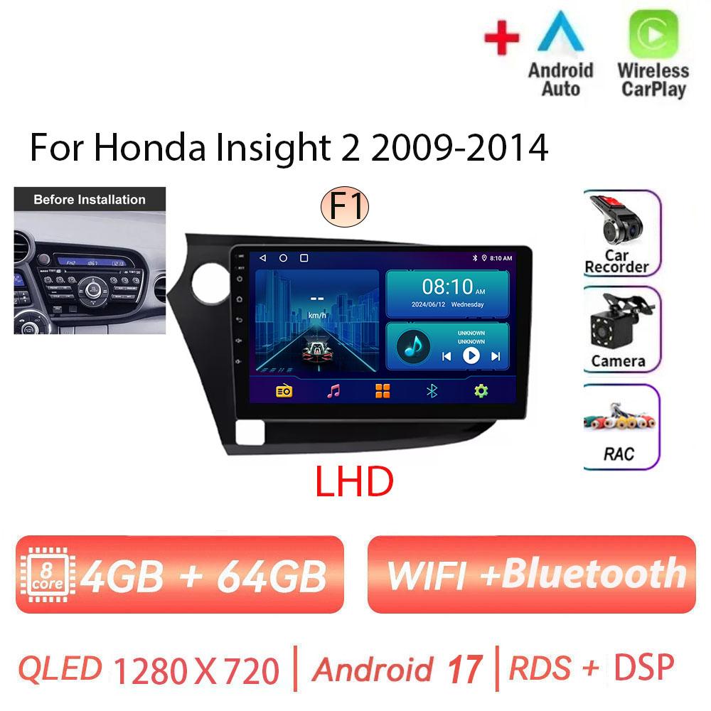 Autoradio Android 17 pour Honda Insight 2 2009-2014 LHD, lecteur multimédia stéréo, navigation GPS, Carplay sans fil, DSP, 4G WIFI
