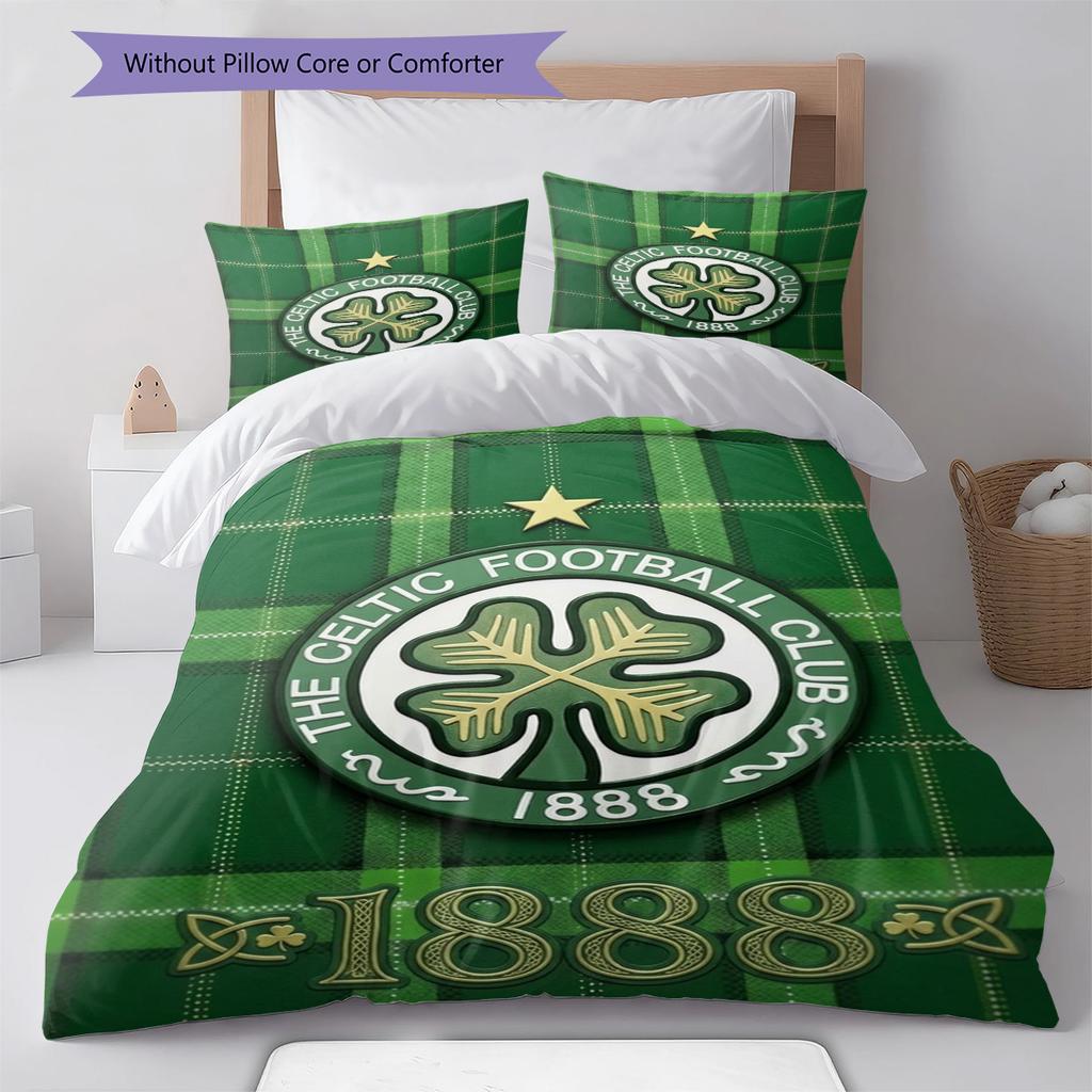 Celtic FC Logo Pattern Bedding Set Quilt Cover Pillowcase Home Decor Gift (1 * duvet cover + 2 * pillowcase, without core)