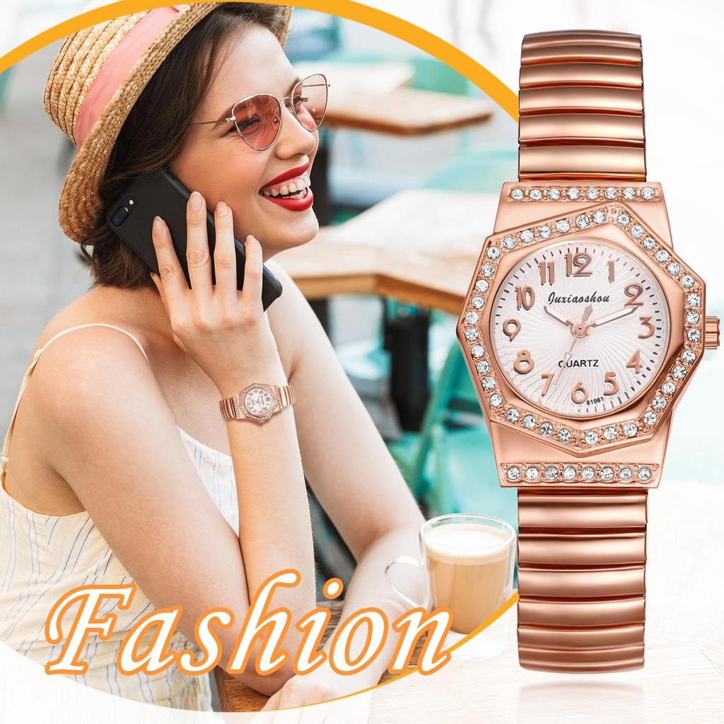 Watch Cute Analog Display Pink Stretchable Strap Waterproof Quartz Leisure Business Fashion Accessory Birthday Anniversary Christmas Day Gift for Her