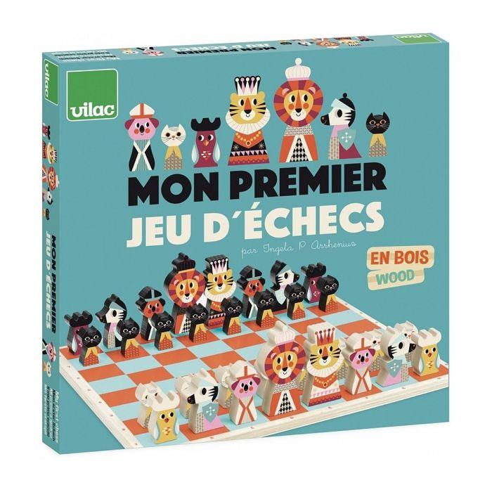Jeu d'échec en bois designé par Ingela P. Arrhenius - VILAC - Mon premier jeu d'échec - 32 pièces - Multicolore