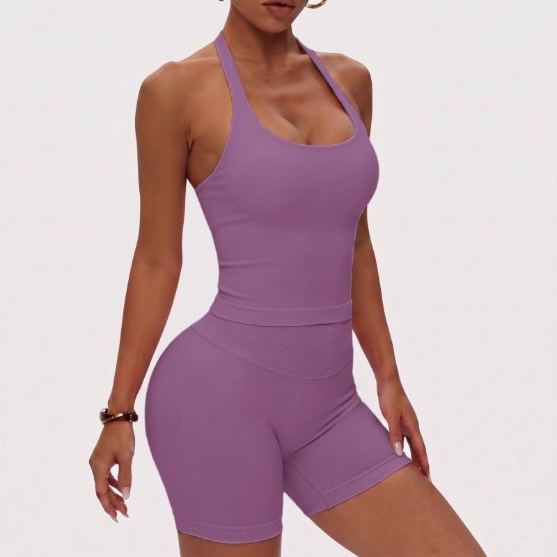 Womens Seamless Yoga Set With Built-in Bra Support High Elasticity Crop Top Leggings Fitness Activewear